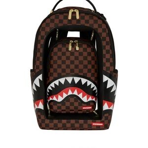 Sprayground Brown Checkered Shark Backpack Set